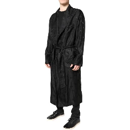 Black Silk DG Logo Men Wrap Robe Coat Jacket
