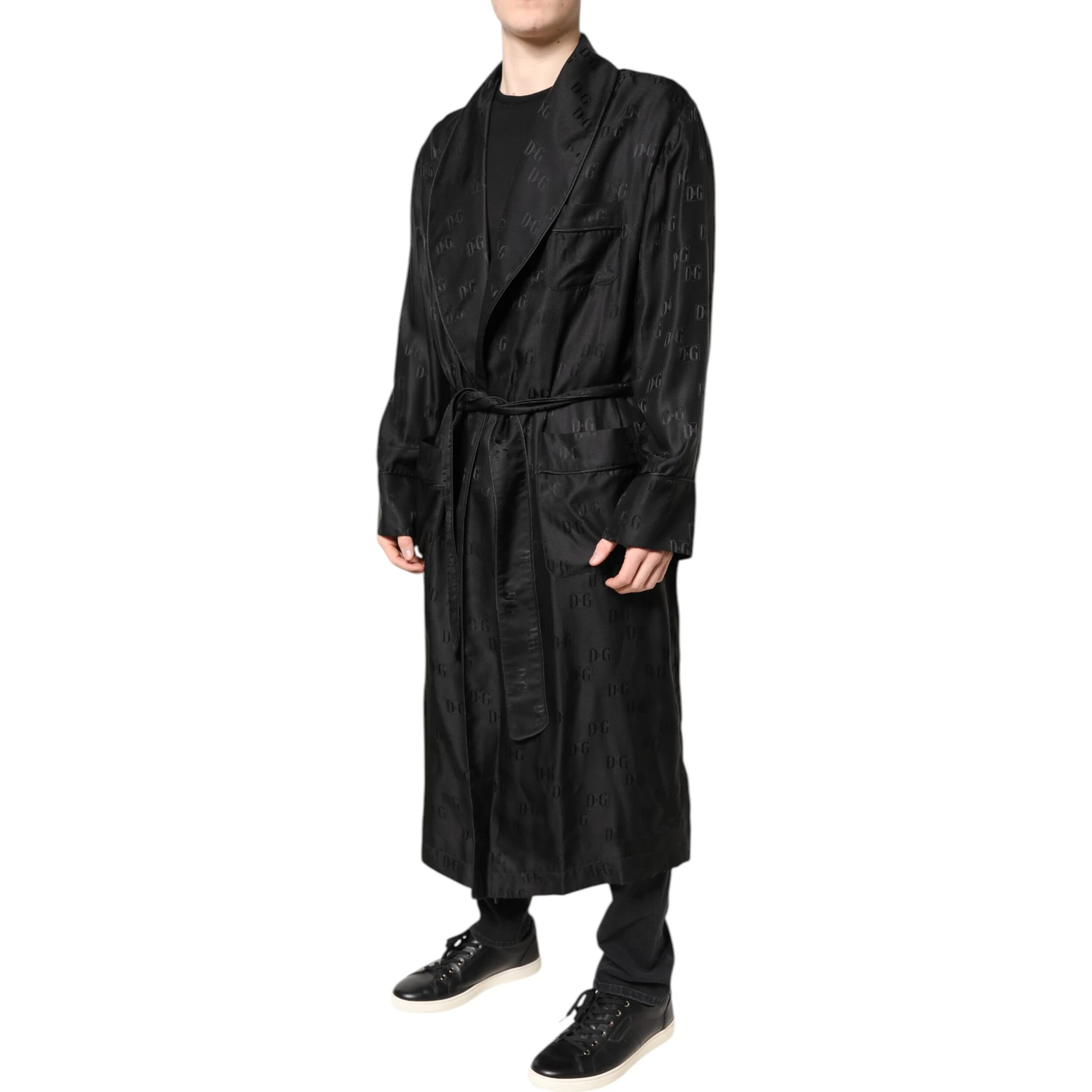 Black Silk DG Logo Men Wrap Robe Coat Jacket