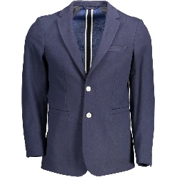 Blue Classic Slim Tailored Jacket with Two-Button Closure