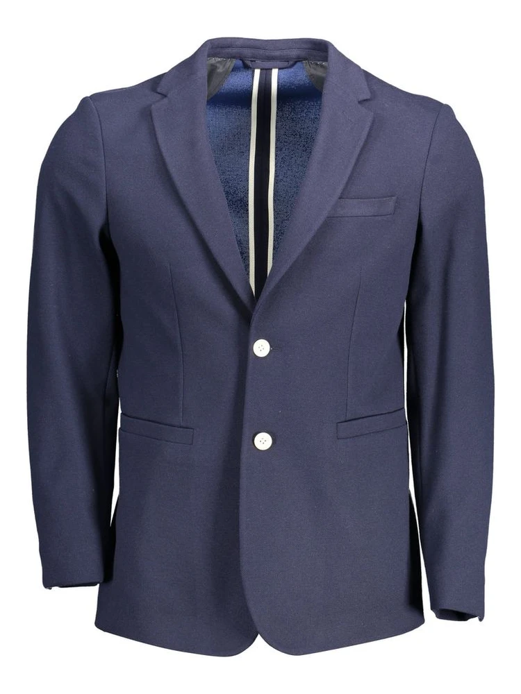 Blue Classic Slim Tailored Jacket with Two-Button Closure