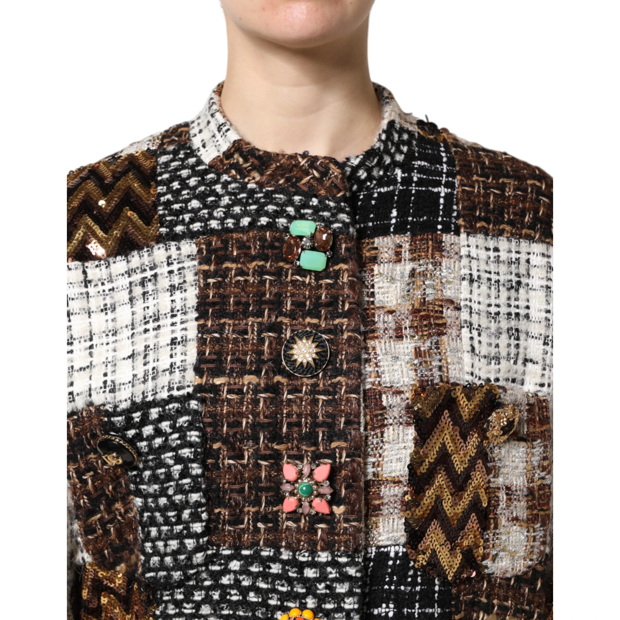 Multicolor Patchwork Button Down Jacket