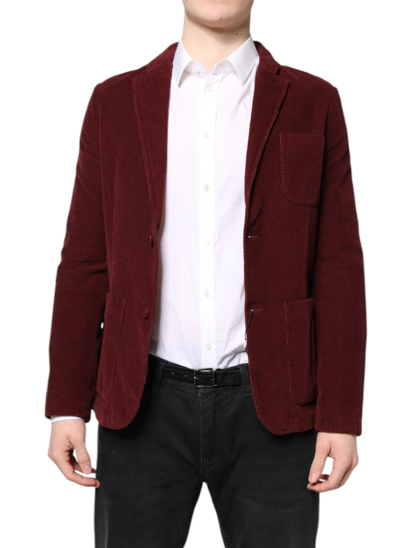 Maroon Corduroy Regular Fit Men Coat Blazer Jacket