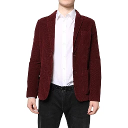 Maroon Corduroy Regular Fit Men Coat Blazer Jacket