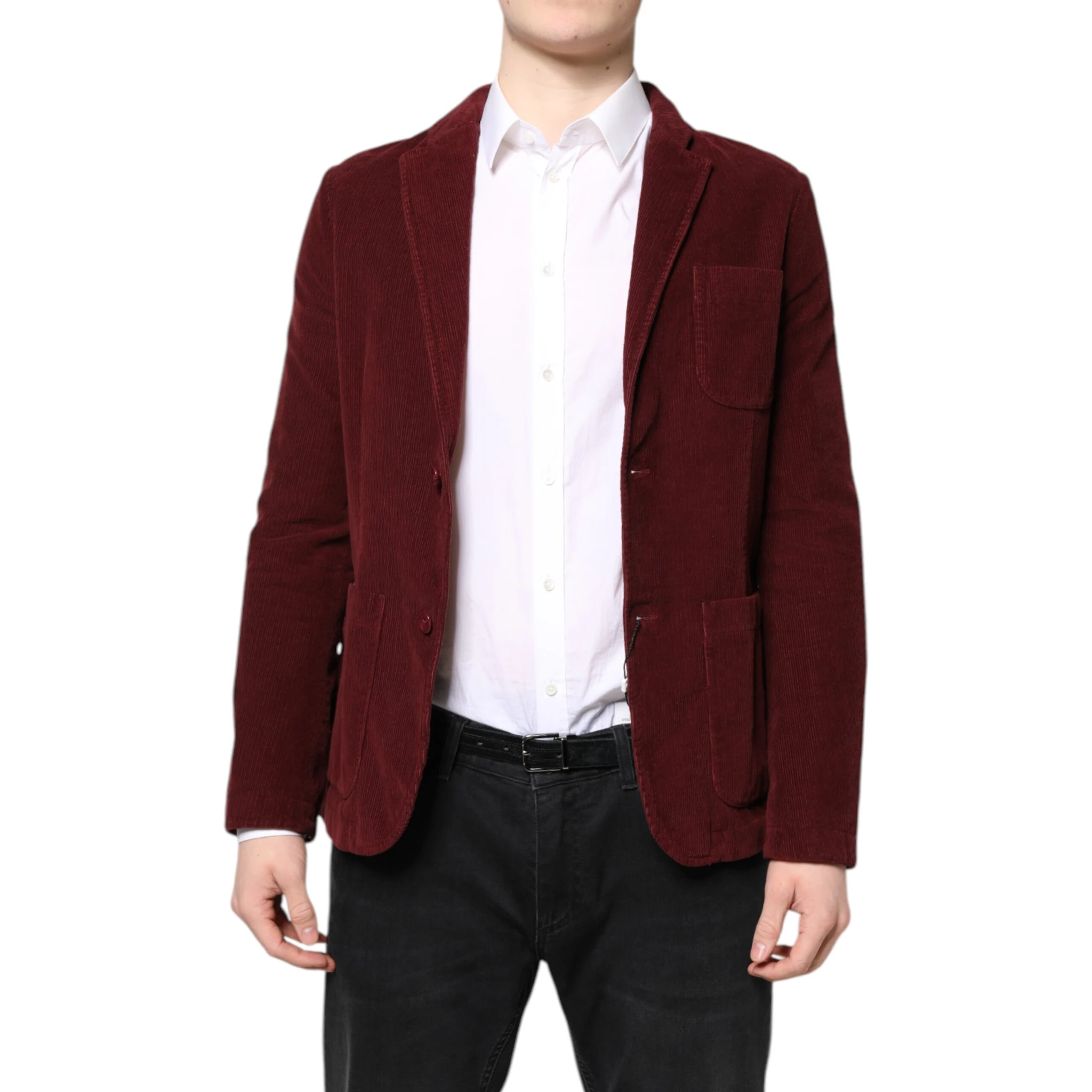 Maroon Corduroy Regular Fit Men Coat Blazer Jacket