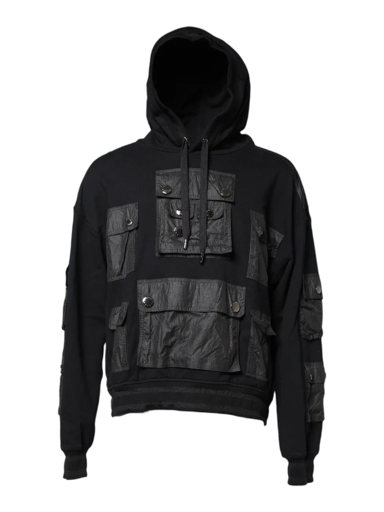 Black Cotton Hooded Sweatshirt Sweater