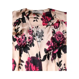 Pink Floral Silk Long Sleeves V-neck Wrap Mini Dress