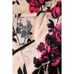 Pink Floral Silk Long Sleeves V-neck Wrap Mini Dress