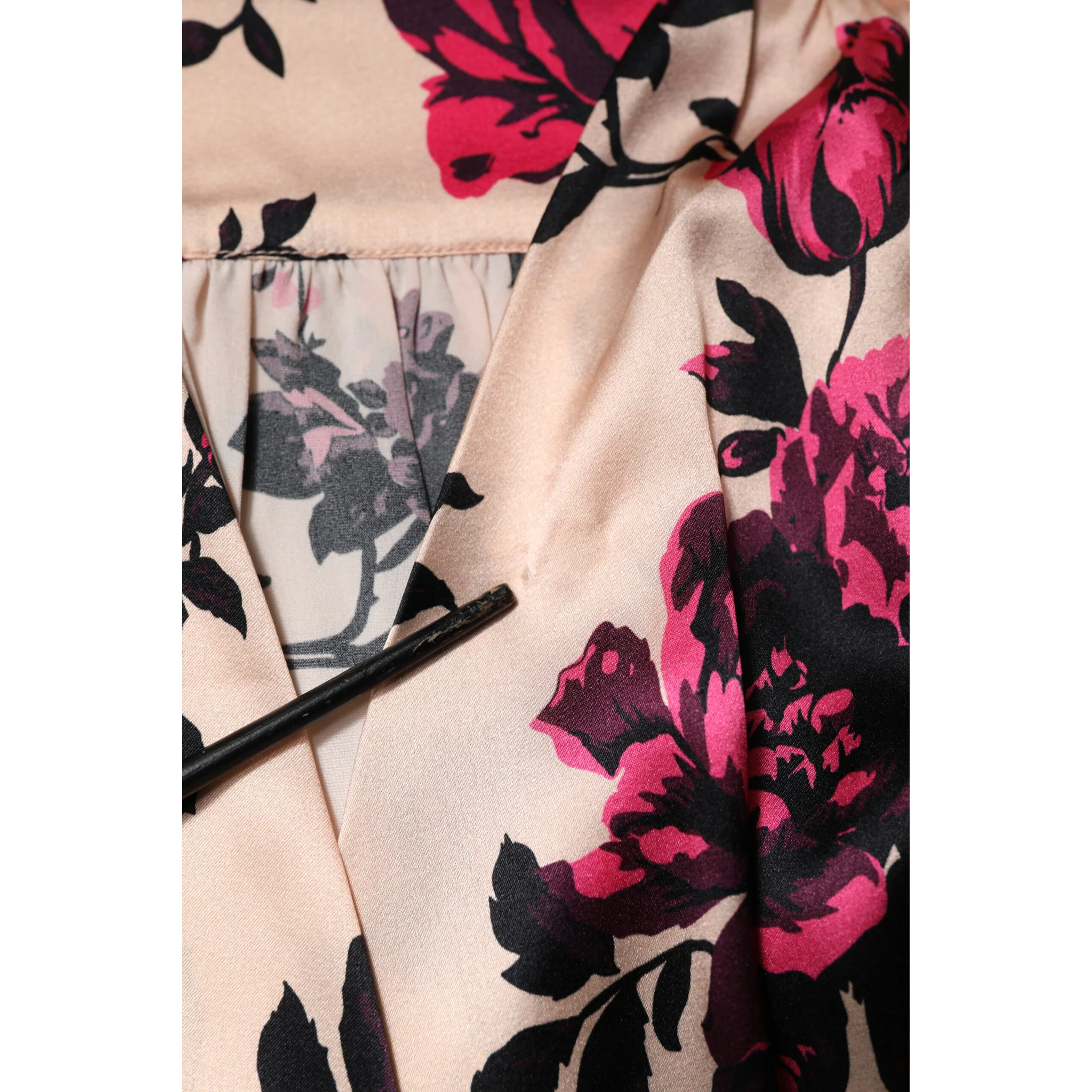 Pink Floral Silk Long Sleeves V-neck Wrap Mini Dress