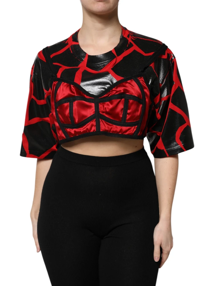 Red Black Cotton Bustier Detailing Cropped Top alternative