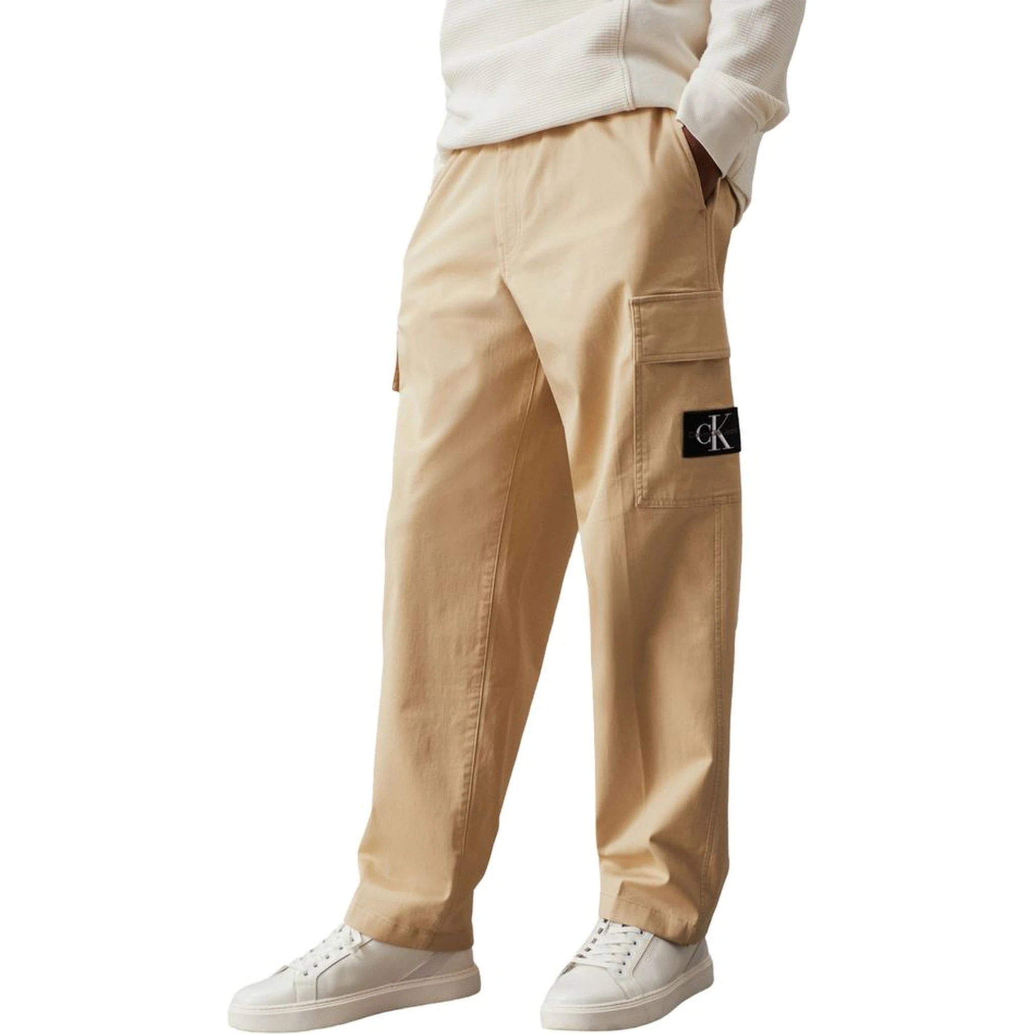 Beige Recycled Cotton Cargo Pants