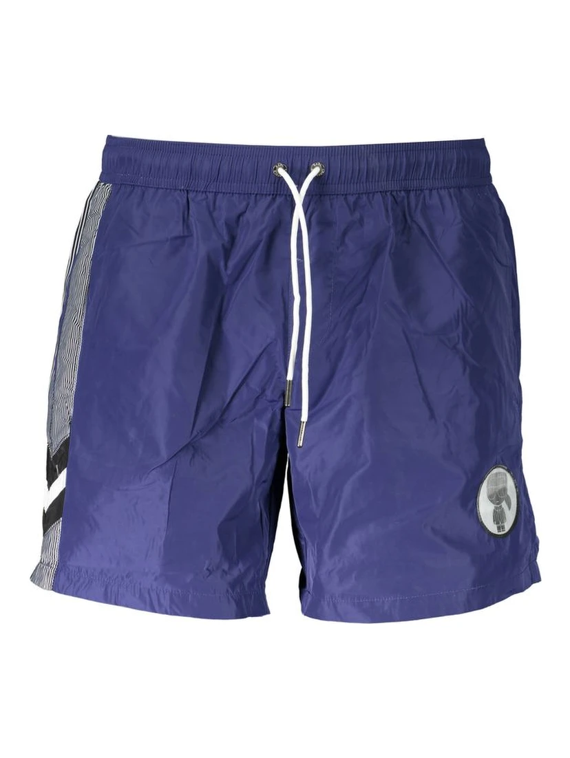 Blue Polyester Men's Swim Trunk
