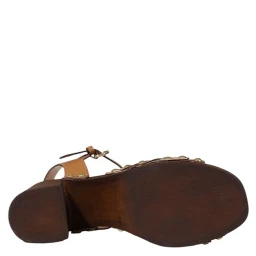Beige Leather Platform Sandals