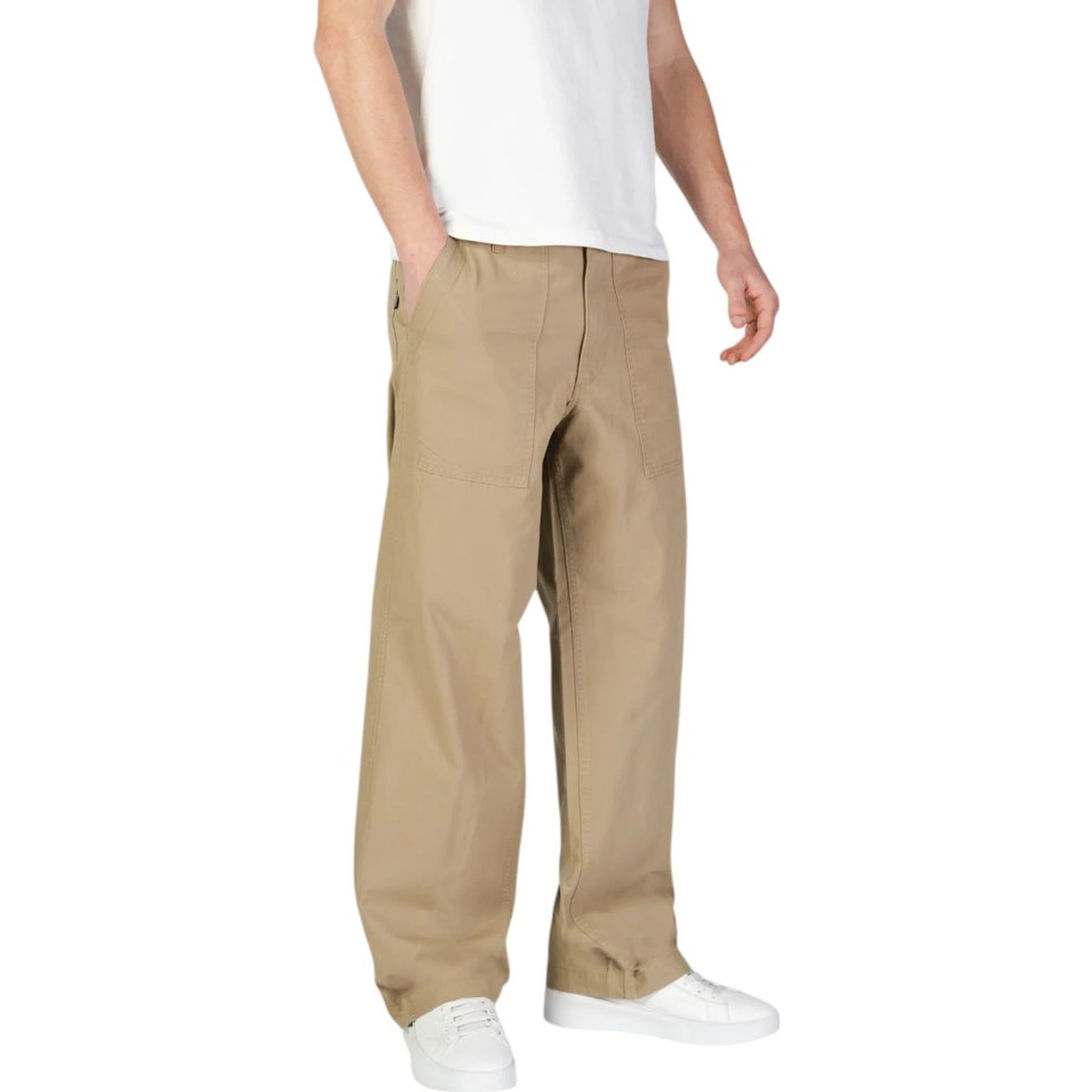 Beige Cotton Casual Pants