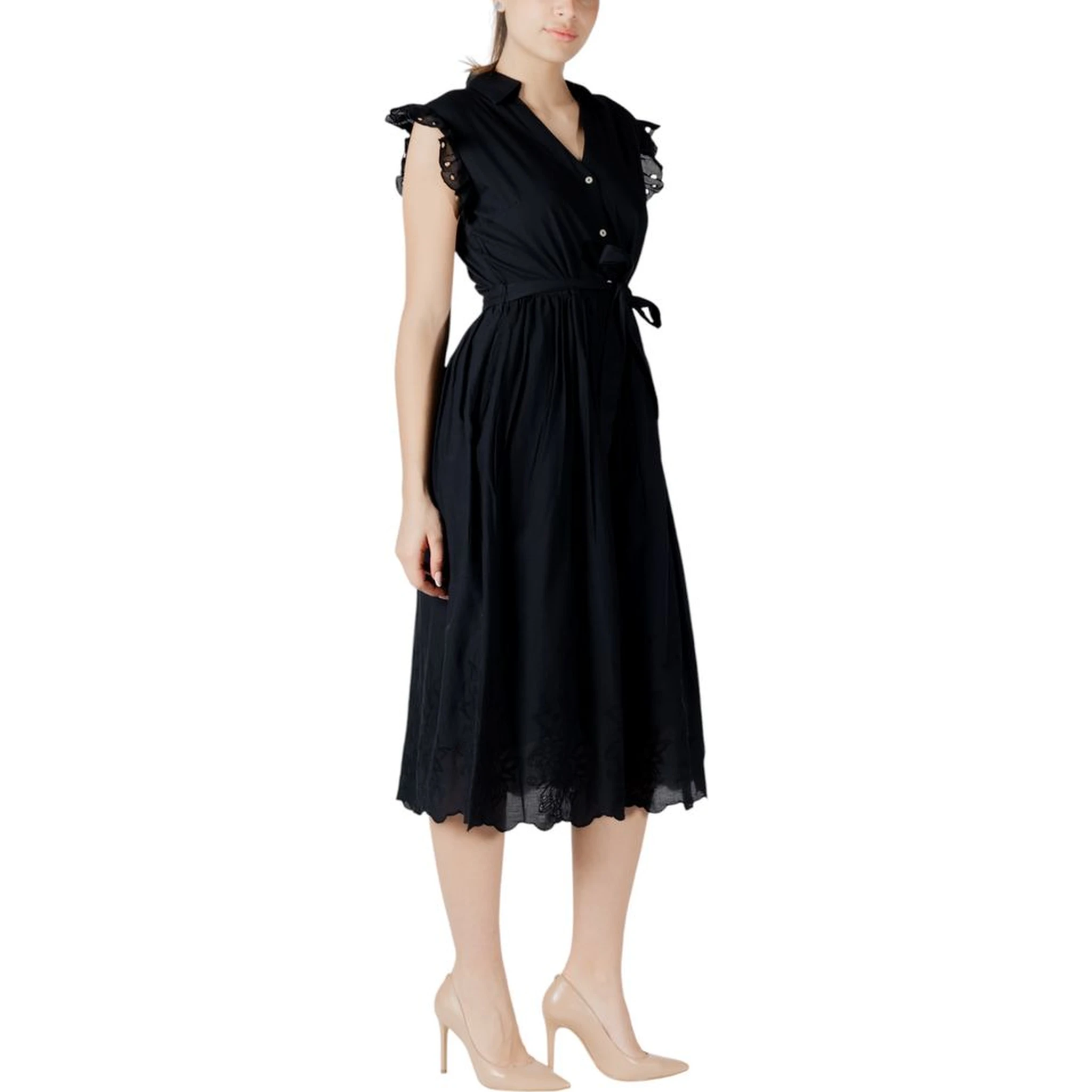 Black Cotton Midi Dress