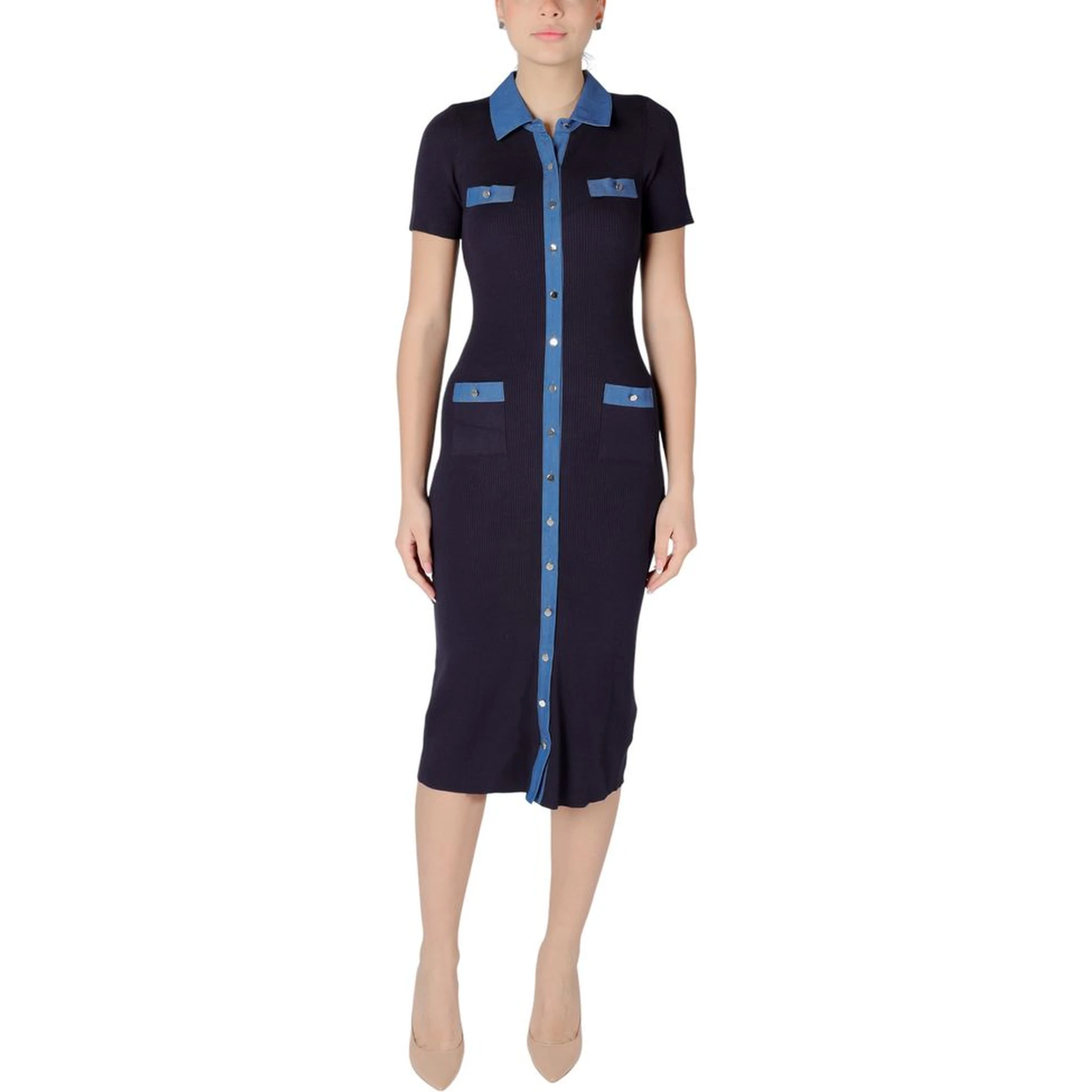 Blue Viscose Long Dress