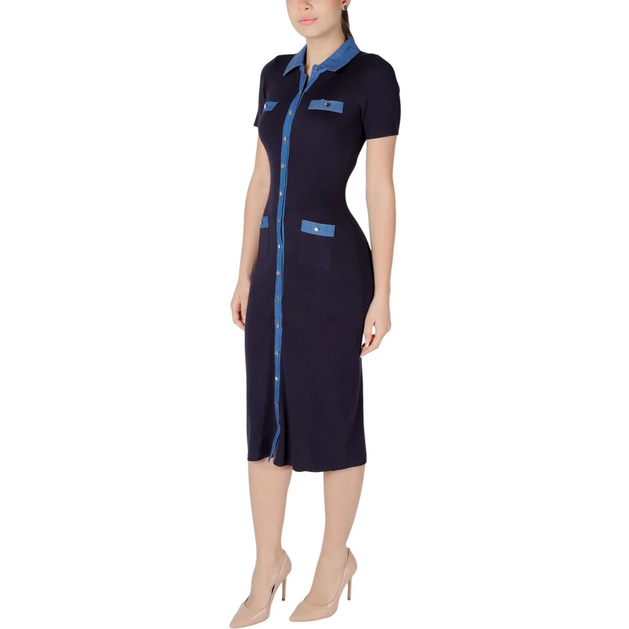 Blue Viscose Long Dress