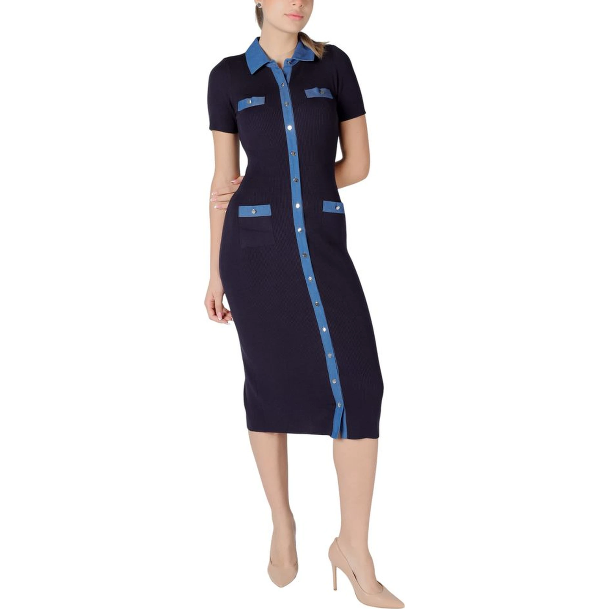 Blue Viscose Long Dress