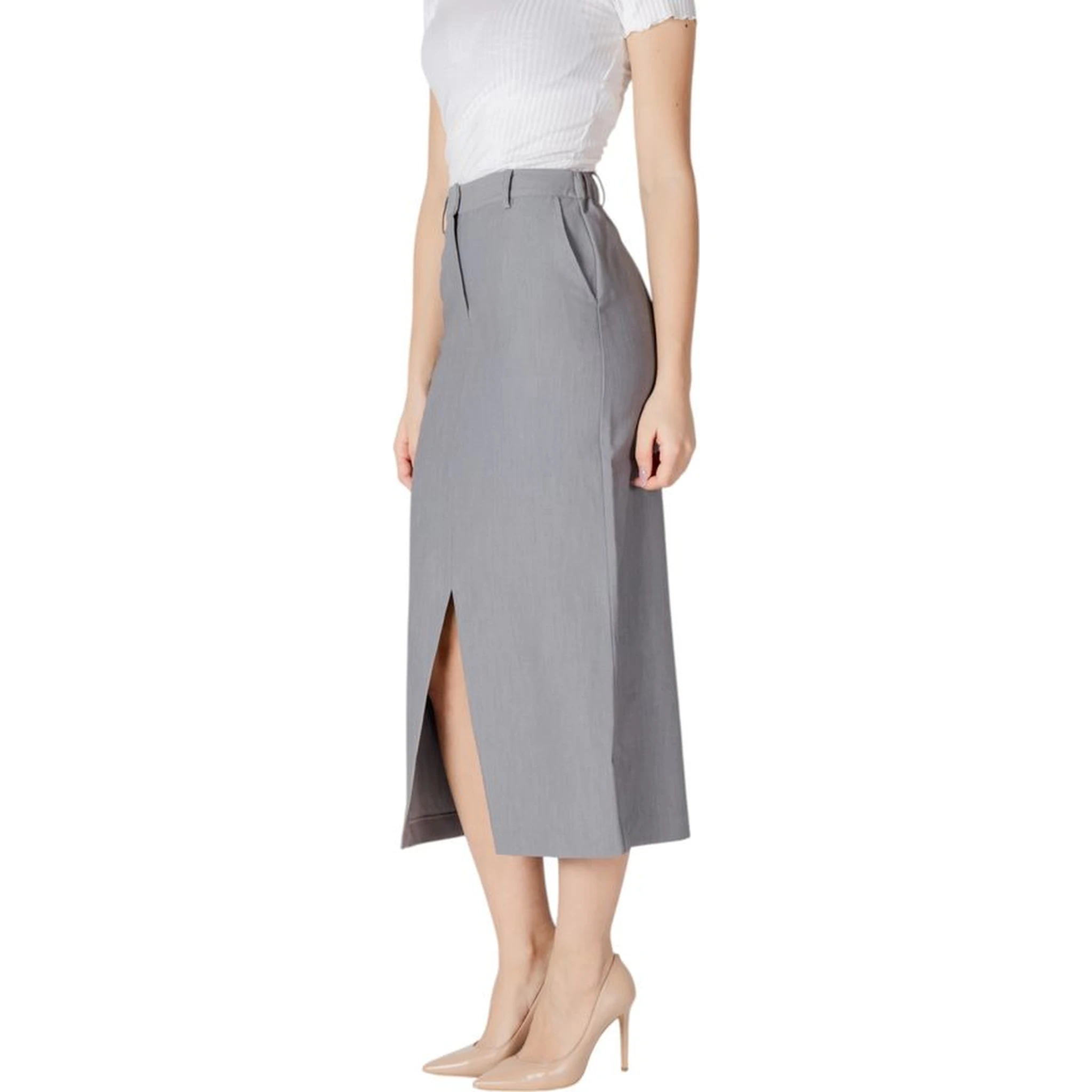 Gray Polyester Long Skirt