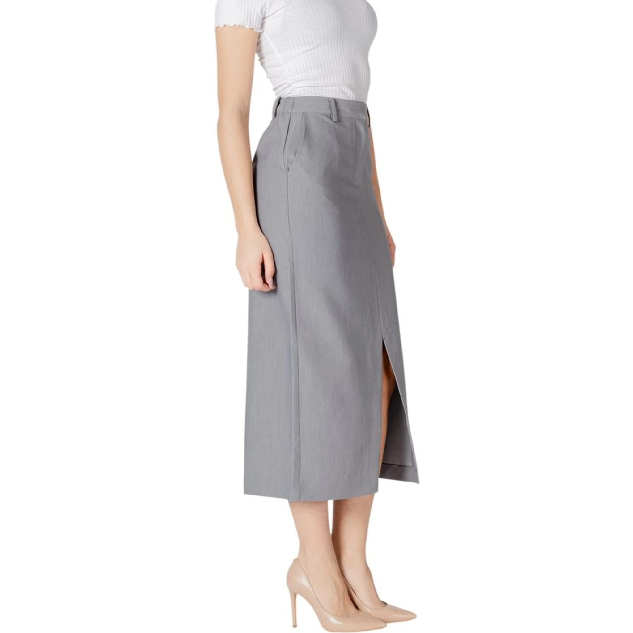 Gray Polyester Long Skirt