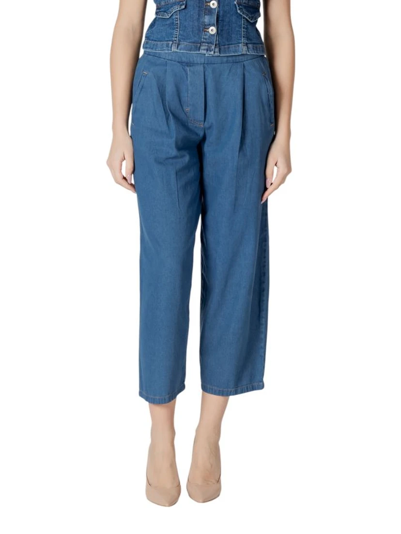 Blue Cotton Cropped Jeans