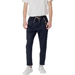 Blue Cotton Casual Pants