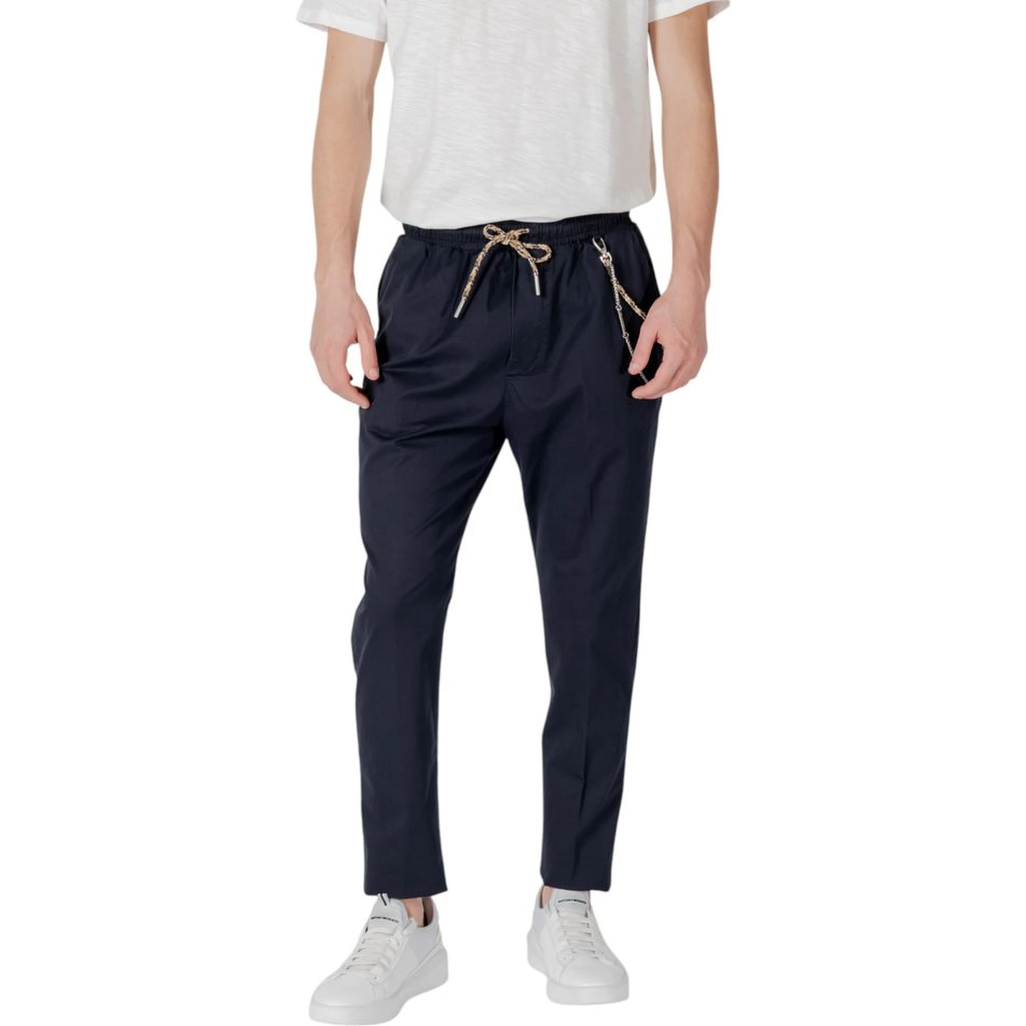 Blue Cotton Casual Pants