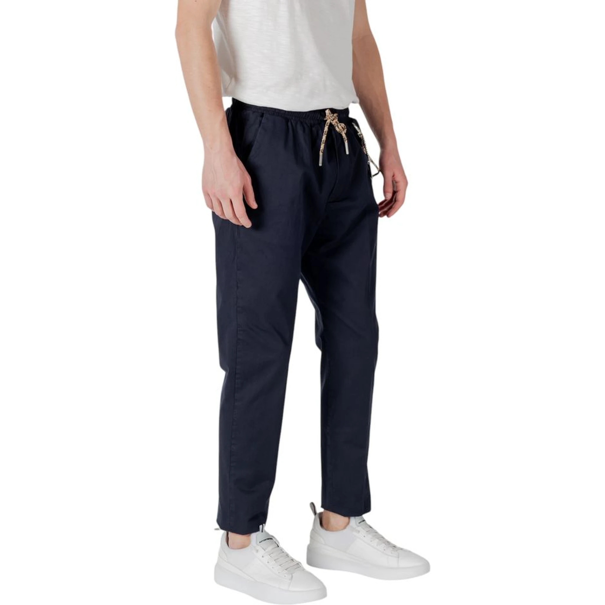 Blue Cotton Casual Pants