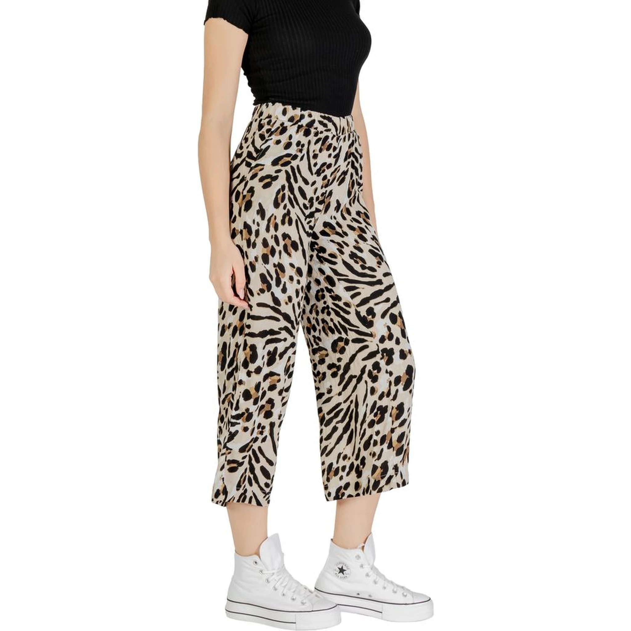 Beige Viscose Cropped Pants