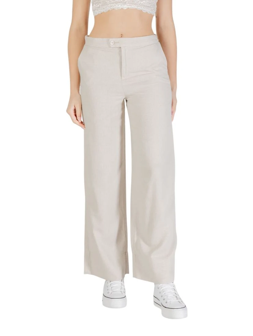 Beige Viscose Casual Pants