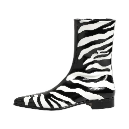 Black White Zebra Leather Mid Calf Boots Shoes
