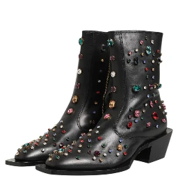 Black Crystal Embellished Men Short Boots Shoes