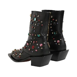 Black Crystal Embellished Men Short Boots Shoes