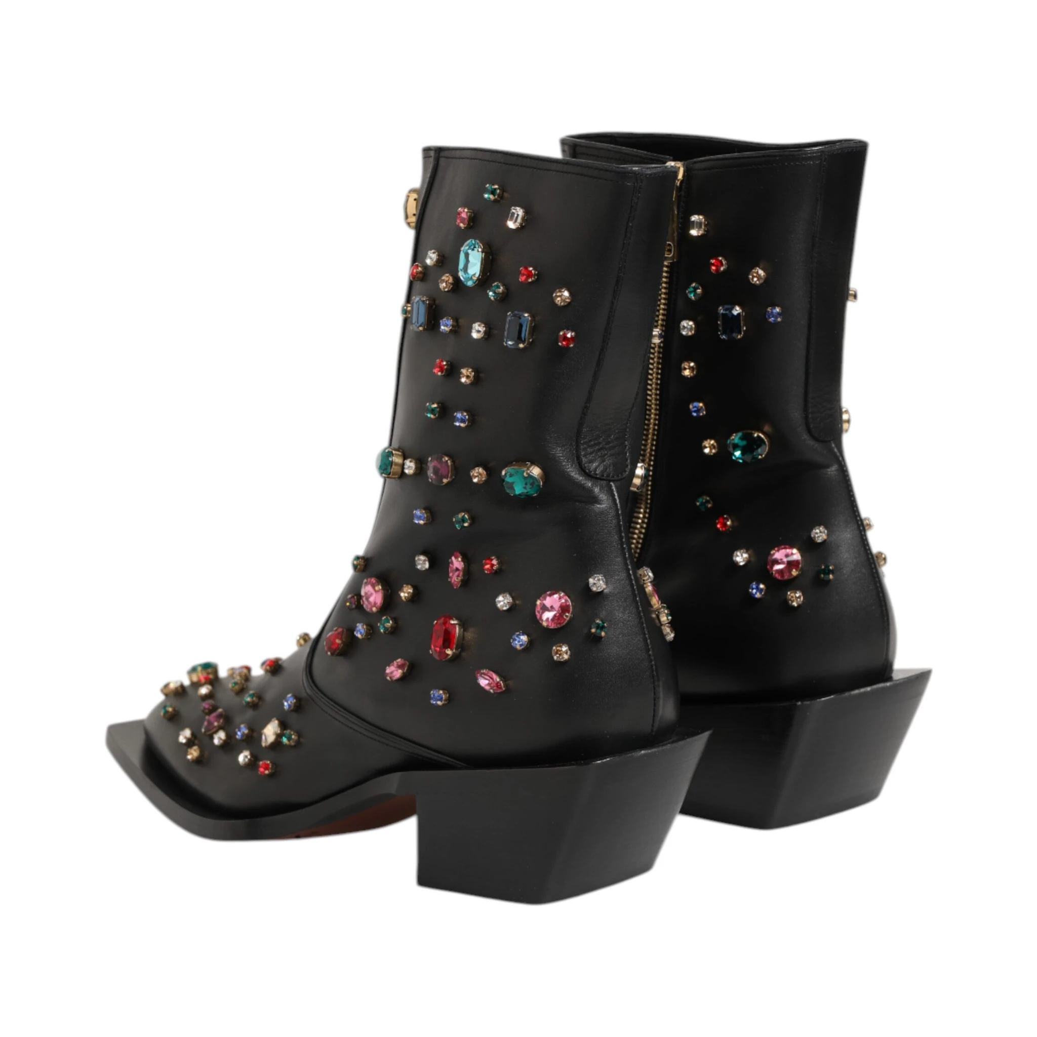 Black Crystal Embellished Men Short Boots Shoes