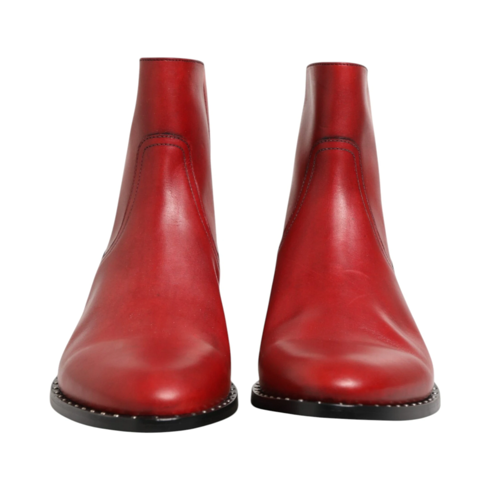 Red Studded Chelsea Short Ankle Boots Shoes