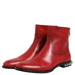 Red Studded Chelsea Short Ankle Boots Shoes