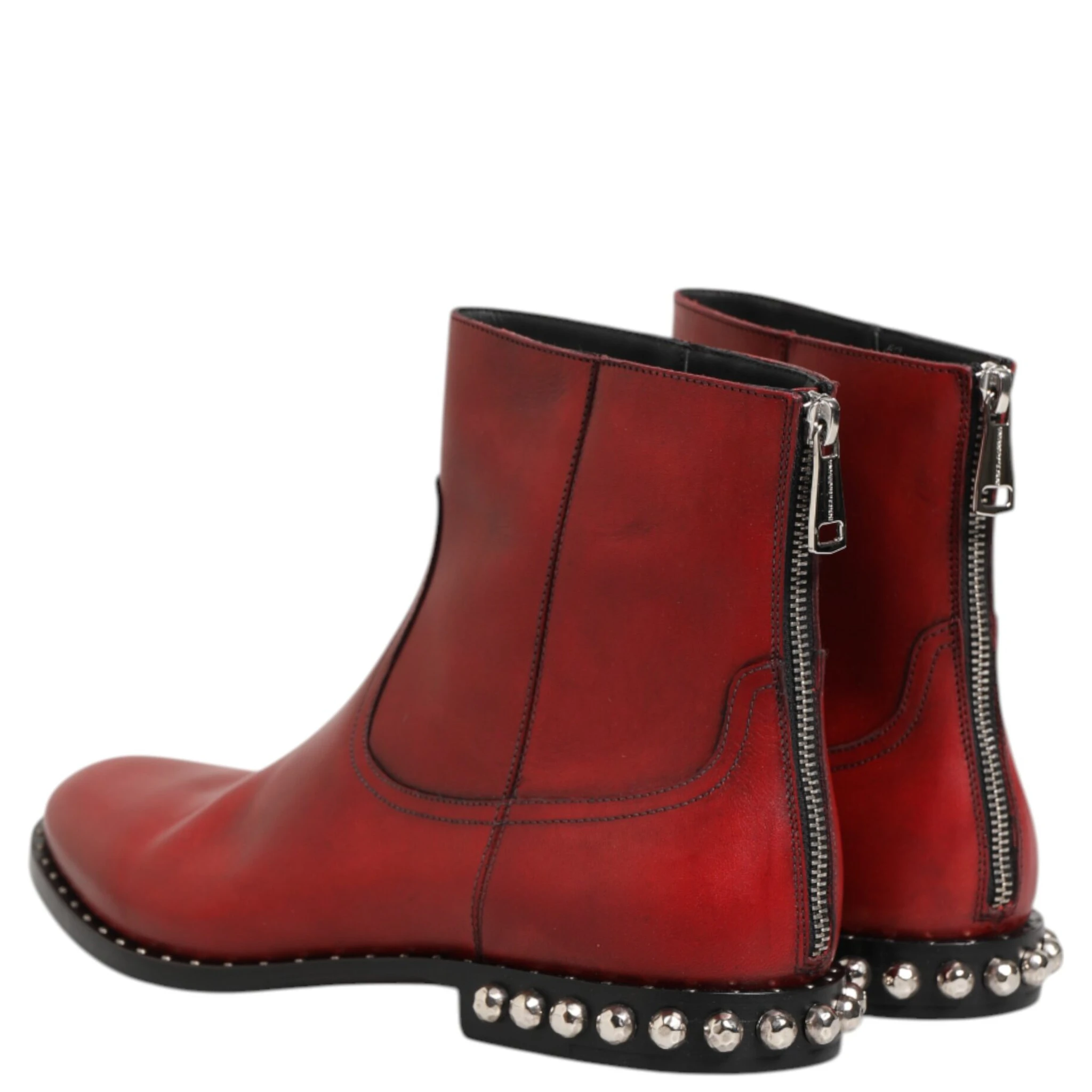 Red Studded Chelsea Short Ankle Boots Shoes