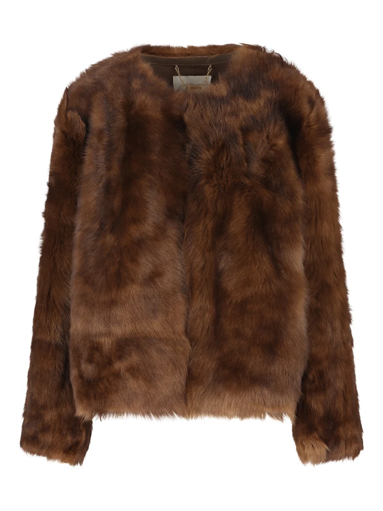 Hypnotic Tip Shearling Leather Jacket In Brown