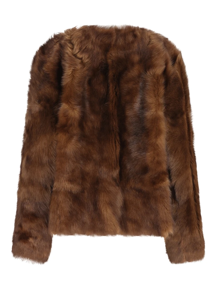 Hypnotic Tip Shearling Leather Jacket In Brown alternative