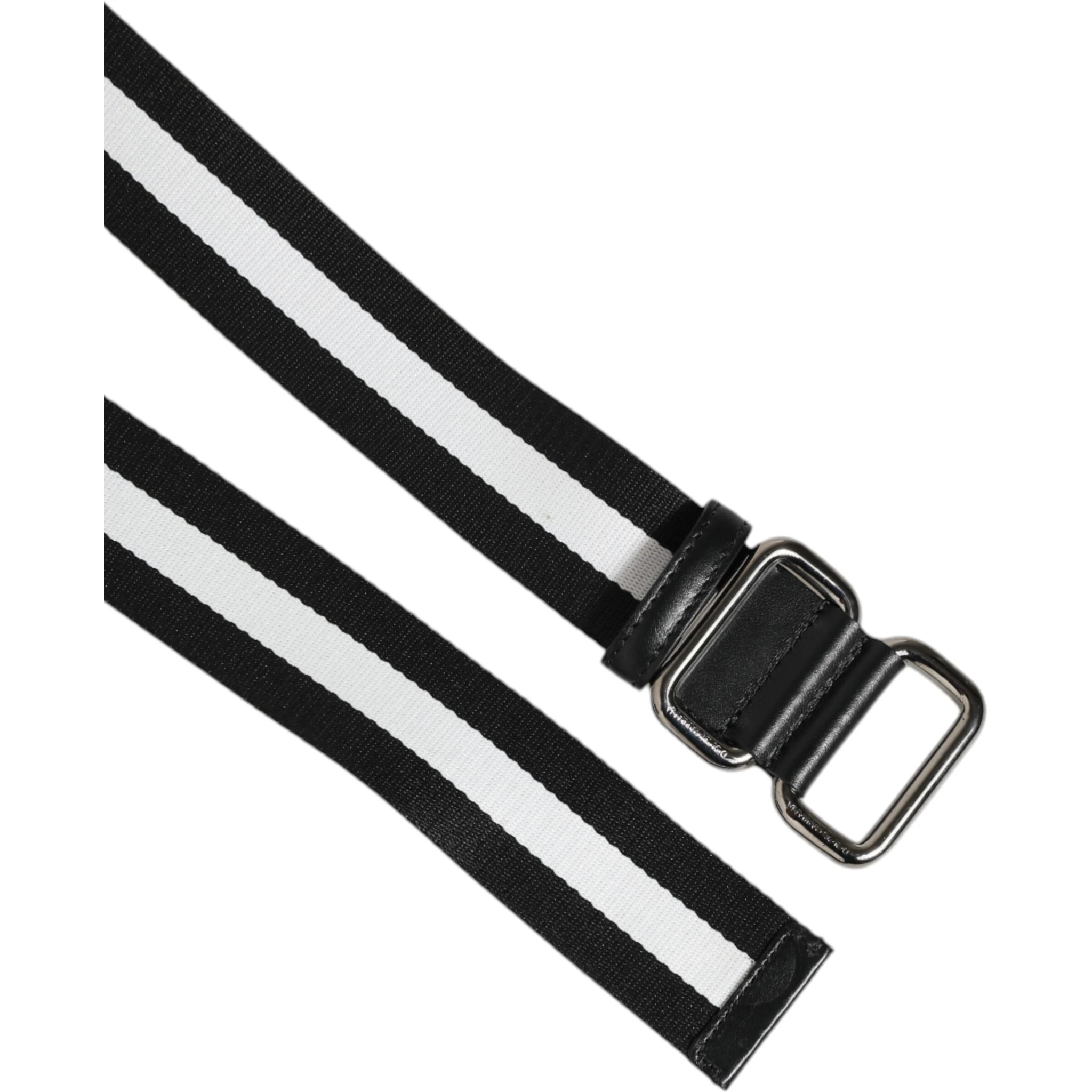 Black White Striped Metal Buckle Men Belt