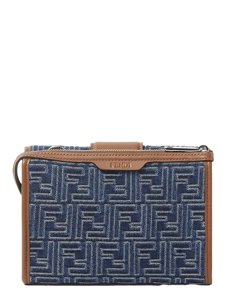Baguette Double Blue Crossbody Bag With Magnetic FF Closure And All-Over Motif In Blue Cotton Man alternative