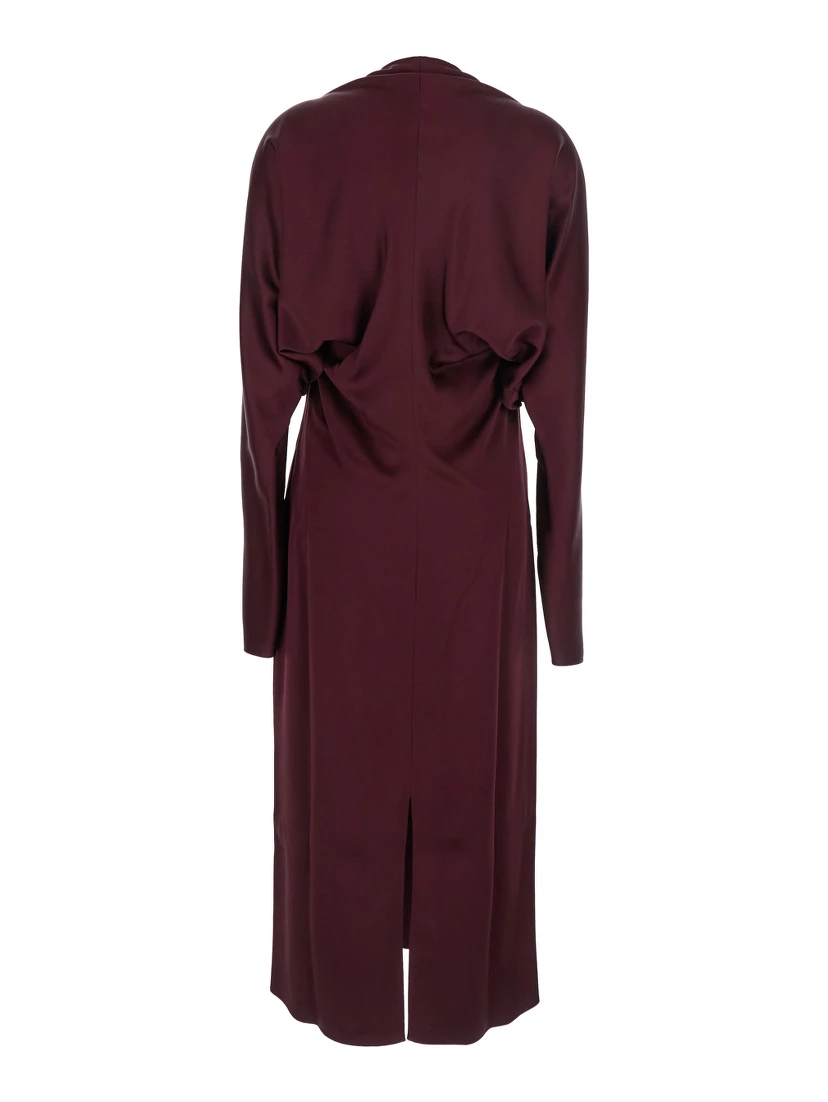 Bordeaux Midi Dress with Cape Sleeves and Cut-Out on the Front in Tech Fabric Woman