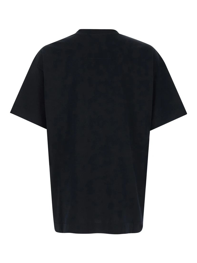 Black Crewneck T-Shirt with Logo Lettering Detail in Cotton Man