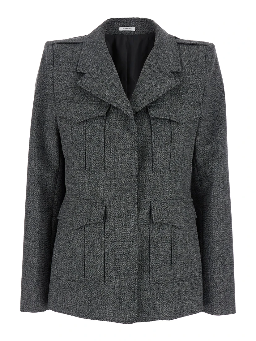 Grey Jacket with Wide Notched Revers in Wool Woman