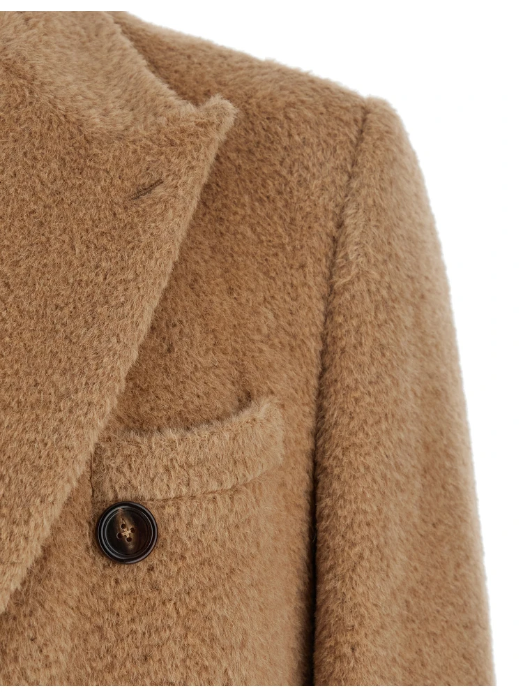 Beige Double-Breasted Coat with Peak Revers in Wool Blend Man alternative