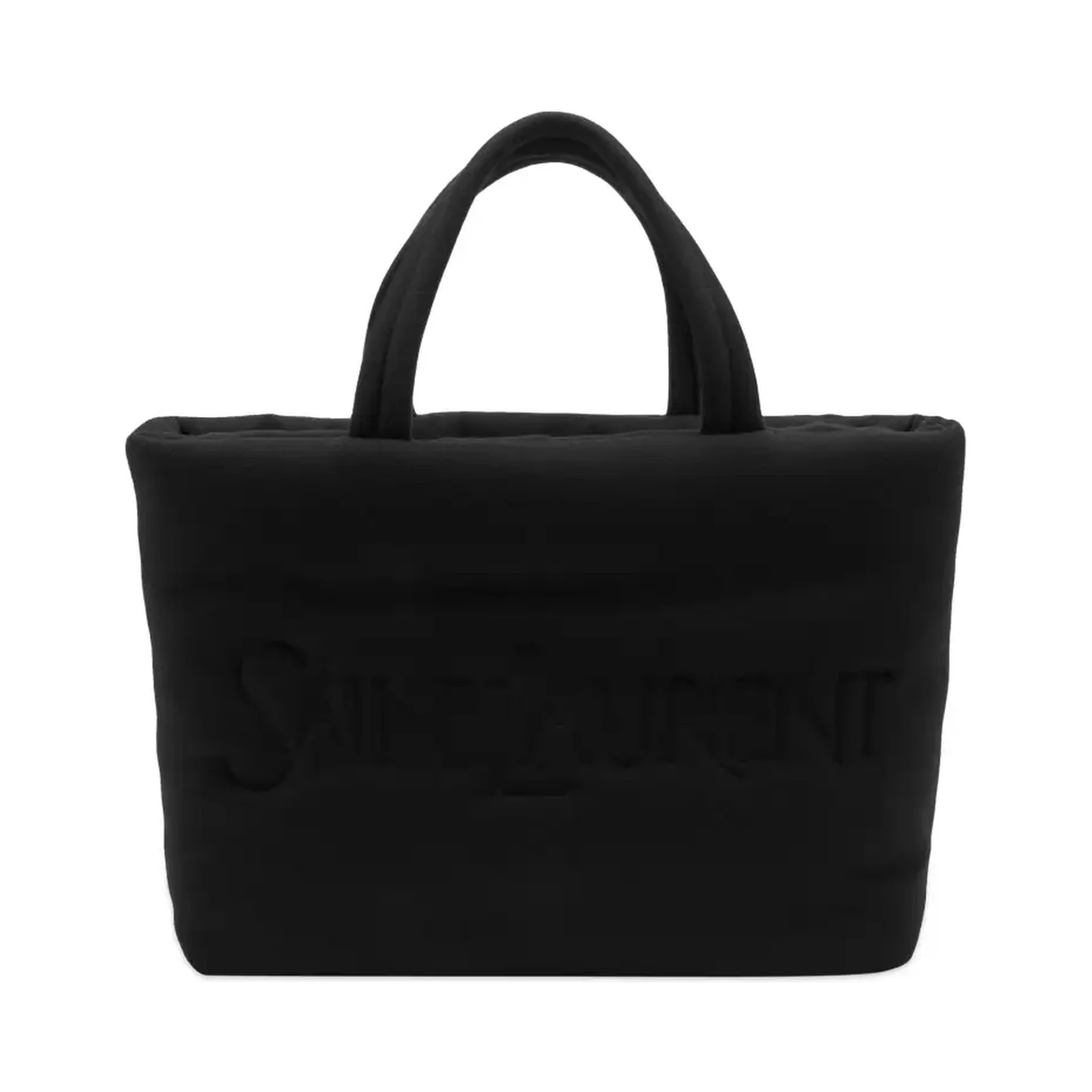 Black embossed wool tote bag