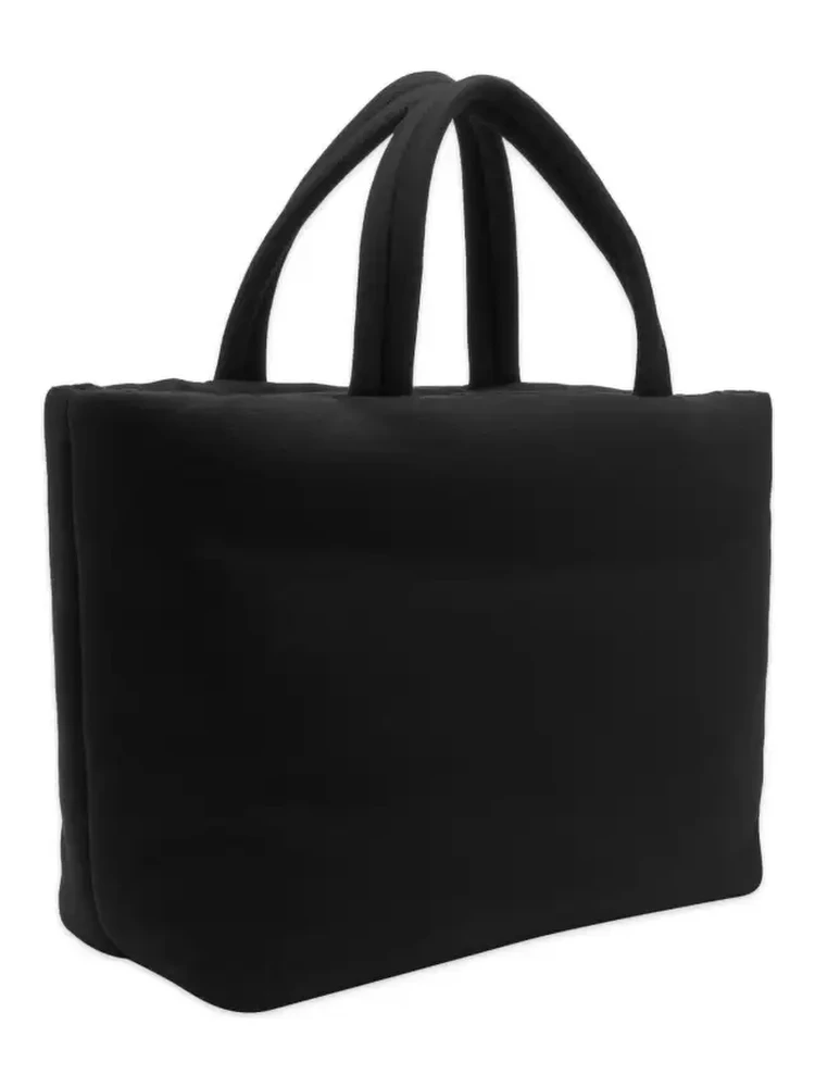 Black embossed wool tote bag alternative
