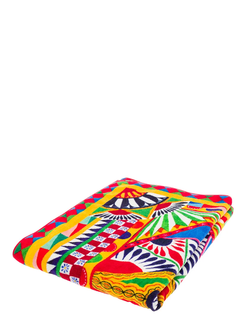 Multicolor Bath Towel wirh All-Over Carretto Print in Cotton Dolce & Gabbana