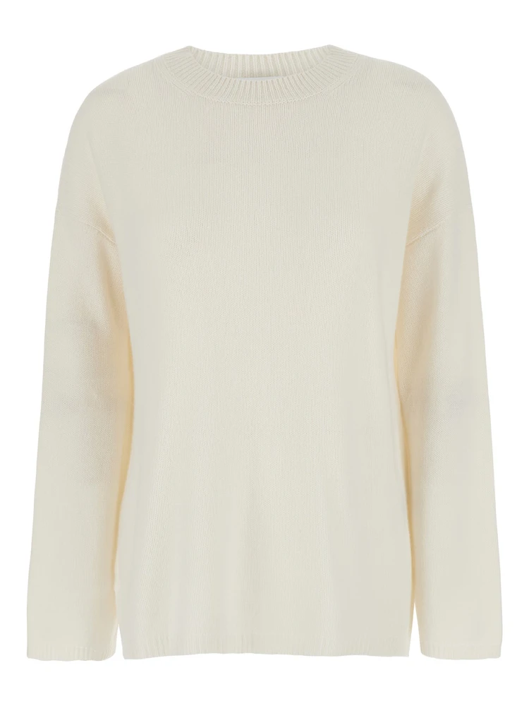 White Relaxed Crewneck Sweater in Cashmere Woman