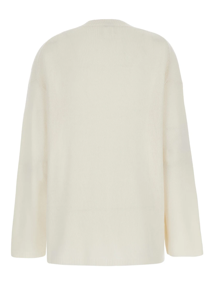 White Relaxed Crewneck Sweater in Cashmere Woman