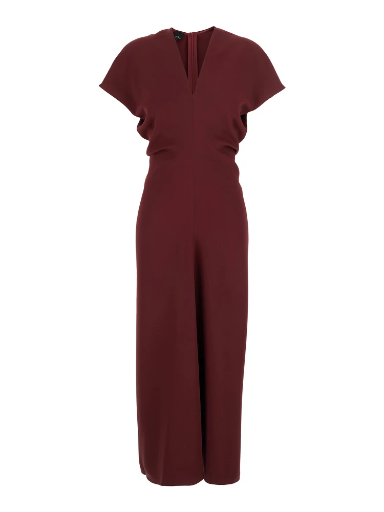 Bordeaux Dress with V Neck and Short Sleeves in Tech Fabric Woman